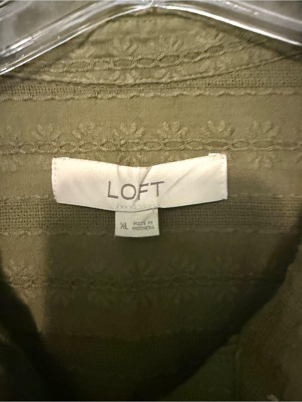 LOFT Olive Green Textured Pullover Blouse - Picture 2 of 3